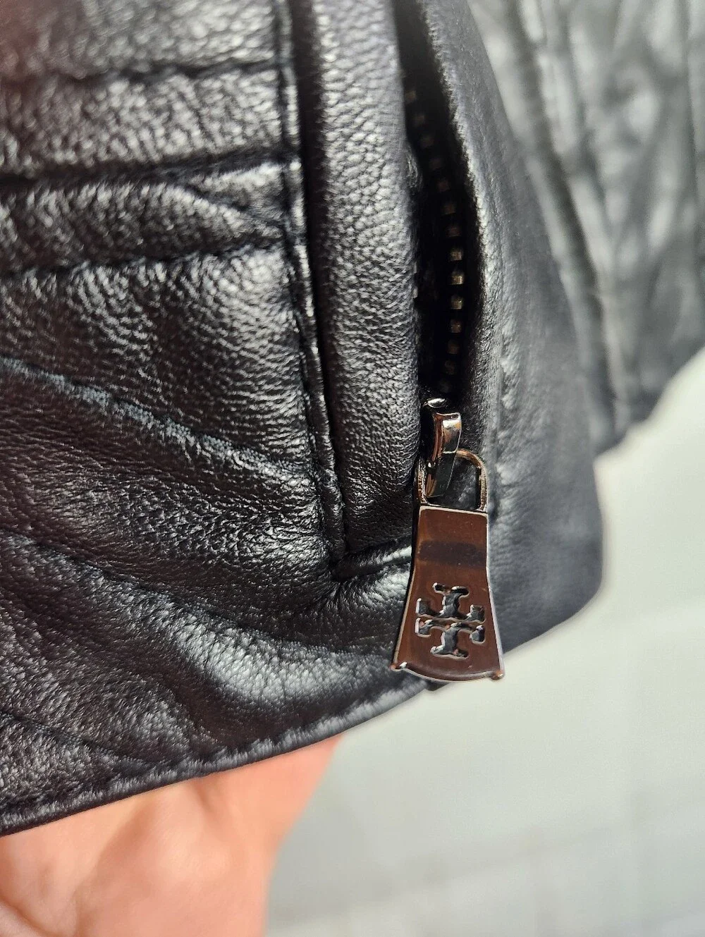 Tory Burch Daphne Black Lambskin Leather Quilted Moto Jacket Size 8-10